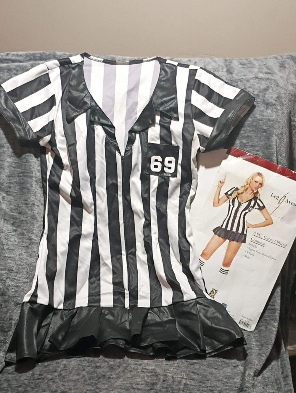 Leg Avenue Black & White Striped Referee Dress Halloween Costume Size M/L